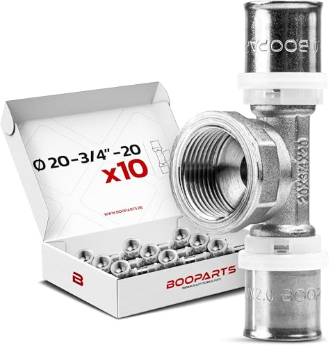 BOOPARTS – 10 Stück Pressfitting T-Stück Ø20 mm x 3/4 Innengewinde x Ø20 mm | TH Kontur T-Verbinder für Mehrschichtverbundrohr
