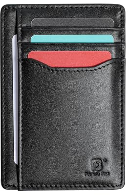 Pomelo Best Mens Wallet, Slim Genuine Leather Purse with RFID Blocking, Ultra-Thin Credit Card Holder for 7 Cards and Cash, Ideal for Gift Travel and Daily Life (Black)