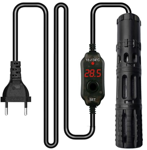 Aquarium Heizstab 25W mit LED Digitalanzeige, Einstellbare Temperatur für 10L Süßwasser Aquarien, Mini Aquarium Heizung mit Externem Thermostat und Übertemperaturschutz für Betta und Fischtanks
