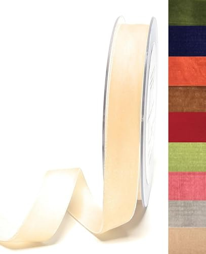 s.dekoda Dekoband Samt 10m x 20mm Creme Samtband Samtborte Schleifenband [DS 2296-420]