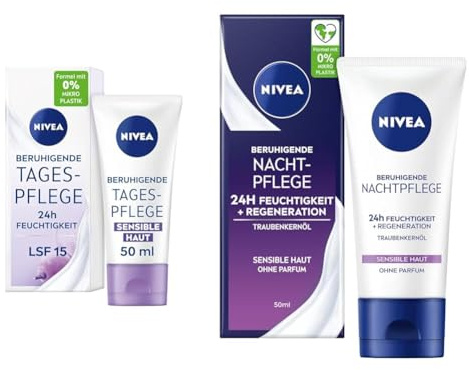NIVEA Beruhigende Tagespflege 24h Feuchtigkeit LSF 15 + NIVEA Beruhigende Nachtpflege 24h Feuchtigkeit + Regeneration
