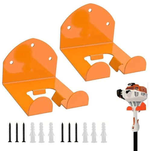 Yieson 2 Stück Motorsensen Halterung, Wandhalterung für Rasentrimmer mit Schrauben, Garden Power Tool Hanger, Geeignet für Rasenmäher, Garagentrimmer, Aufhänger für Gartengeräte (Orange)