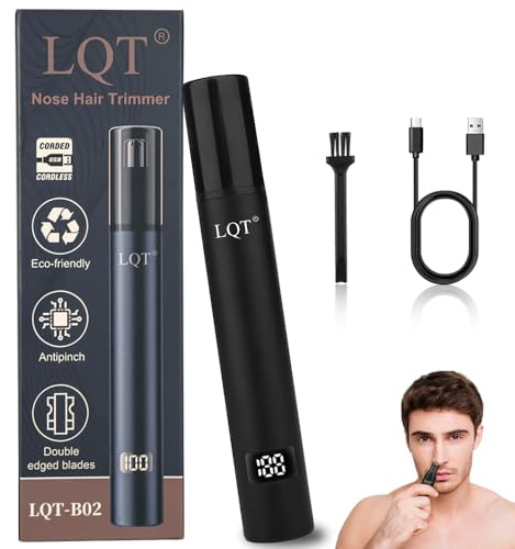 Nose Hair Trimmer for Men, Ear Hair Trimmer with LED Display, Rechargeable & Painless with Type-C Port for Travel and Dual Blades for Easy Cleaning