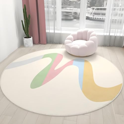 DJHWWD Teppich Aesthetic Waschbar In Waschmaschine Weiße Runde Fußmatten Innen für Wohnzimmer,Flur,Küchen 80X80cm