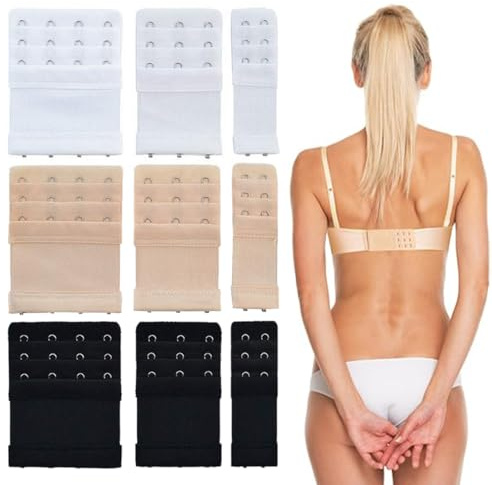 ZENQARI 9 Pezzi Allunga Reggiseno 3-File 2-3-4 Ganci Morbido e Comodo Estensibile Ideale per Donne Reggiseni (Nero Bianco Color Carne)
