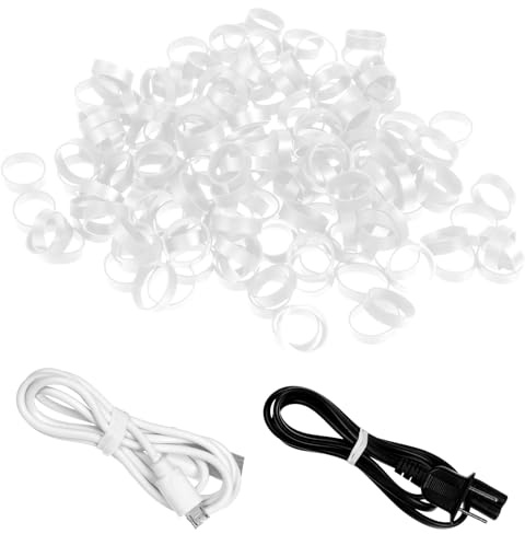 200 PCS Silicone Rubber Bands 0.5 Inch Small Strong Heavy Duty Non Slip Elastic Bands, Reusable Cable Ties for Wire Management Bundling, Ideal for Home, Office & School Organization（White）