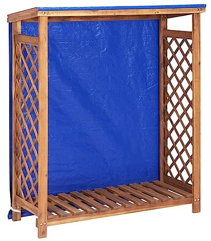 Scaffale per legna da ardere, per esterni, in legno massiccio di acacia, per terrazze, barbecue all'aperto, falò da falò