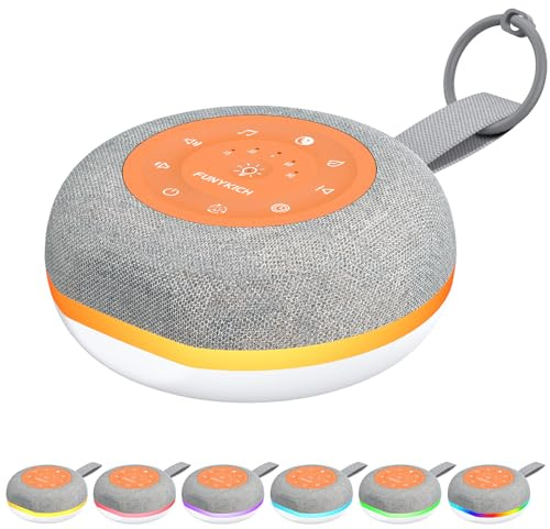 FUNYKICH Macchina Rumore Bianco Neonato, 30 Suoni Rilassanti, Altoparlante Portatile con Anello da Appendere, Rumore Bianco per Dormire, con Timer, Luce Notturna a 7 Colori Regolabile,Arancione