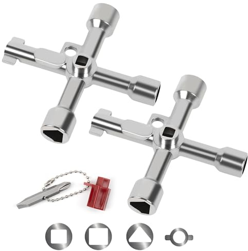 Fantasyon 4-Way Utility Key, 2Pcs Meter Box Key for UK Gas Meters | Triangle, Square, Panel Key for Cupboard, Cabinet, Water, Gas, Electric & Plumbing Applications - Rustproof