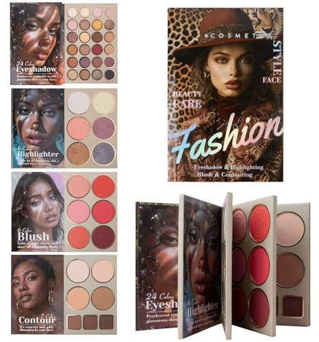 Palette Di Trucco - 4 Strati di Blush, Illuminante e Contorno in Polvere,Libro Contouring Blush | Per Donne Ragazze Tutti i Tipi di Pelle Ideale per Natale Compleanno Festa Cerimonia