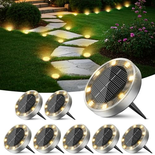 Peasur 8 Stück Solar Bodenleuchten Aussen, 8 LED Solarlampen für Außen Garten Wetterfest, Warmweiß Solarleuchten Gartenbeleuchtung für Rasen Beet Weg Gehweg Blumentopf Boden Draußen