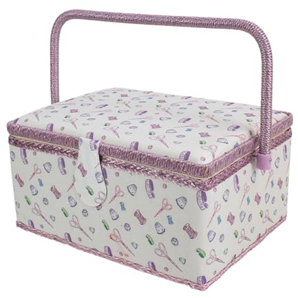 Großer Nähkorb – Vintage-Aufbewahrungsbox für Reparaturen, Quilten, Handwerk, Stoff mit Massivholzrahmen, Trage-Design, Organizer für Nadeln, Fäden, Scheren, Häkelwerkzeuge
