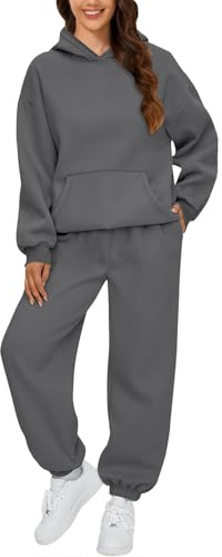 Tracksuit Womens Full Set 2 Piece Outfit Lounge Wear Long Sleeve Solid Color Hoodies and Sportswear Jogging Pants with Pockets