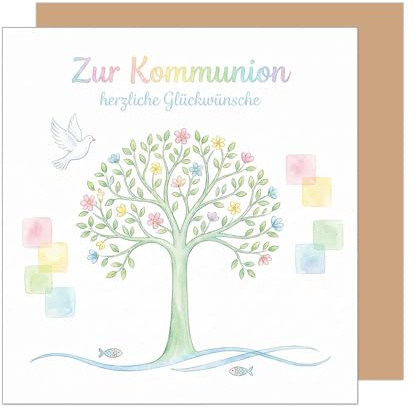 Edition Seidel Premium fyrkantigt gratulationskort för konfirmation med kuvert. Kommunionskort hälsningskort text citat flicka pojke ungdom träd blommor färgglad (KOQ139 SW026)