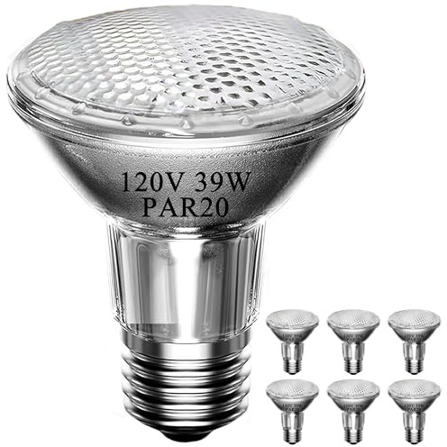 MISDOOD Par20 120V 39W Halogen Flood Light Bulb, PAR20 Light Bulb, Dimmable, E26 Base, 2700K Warm White, 3000 Hours for Indoor Range Hood, Track Oven, Ceiling Can Lamp（6Pack）