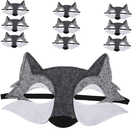 Abaodam Lot de 10 Masques de Loup en Feutre Demi-visage, Confortables et Faciles à Porter, pour Halloween et Fêtes Déguisées Design Mystique Détaillé