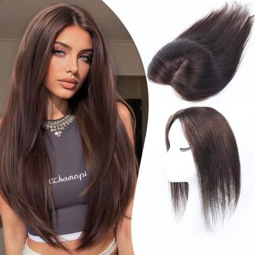 Sexycat Haar Toppers Echthaar Braun für Damen, 100% Remy Haarteil Oberkopf für Volumen & Haarverdichtung bei dünnem Haar, Clip-in Hair Topper ohne Pony, Flauschig & Soft