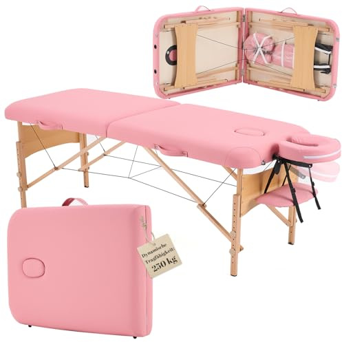 kidol&shellder® Cama de Masaje 70cm, Plegable portátil, 250kg Capacidad, 9cm Acolchado PU, Bolso de Transporte, Respaldo Desmontable, Rosa