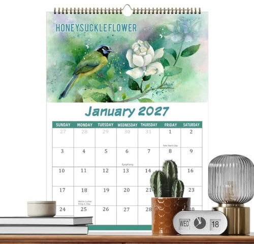 Calendario De Pared Pequeño 2027, 12 Meses, Escritura De Pájaros Raros, Dec