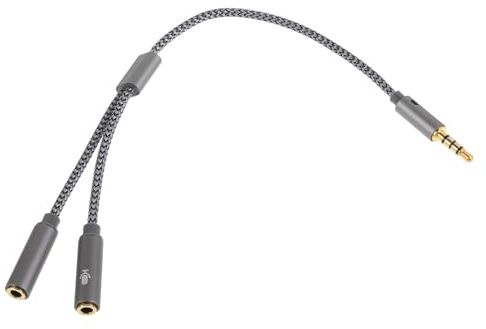 TOVINANNA Cavo Adattatore Audio Jack 3.5mm Maschio a Doppio Femmina Microfono, Costruzione Robusta in Nylon e Rame, Compatibilità Ampia per Cuffie e Smartphone