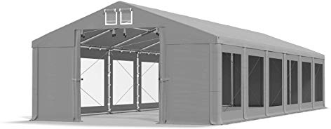Das Company Tente de fête Gris 6x12m Fenêtres Transparentes l'epreuve de l'eau 580 g/m2 PVC Construction Winter Plus Renforcement du Sol, par Entree et Un Toit Tout Temps avec des câbles en Acier