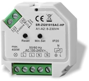 YULED SR-9101SAC-HP ZigBee 3.0 1-Kanal 230V Lampen/Leuchten Dimmer 400W | Phasenan- und Phasenabschnittdimmer, PushDim-Funktion, Touchlink, Kompatibel mit Philips Hue