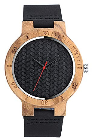 MICGIGI Reloj de pulsera de madera de bambú minimalista para hombres y mujeres con correa de cuero