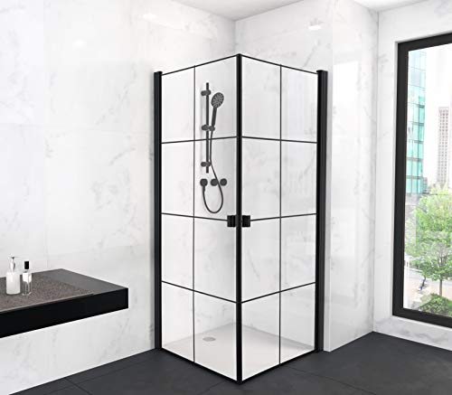 MARWELL 90x90x200 cm CLEAN LINE Glasdusche – Duschabtrennung in matt schwarz – Modernes Design für Badezimmer – Hochwertige Glasdusch