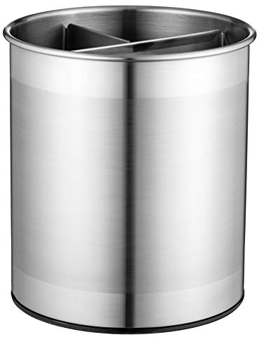 Extra Large Stainless Steel Kitchen Utensil Pot - 360° Rotating Utensil Holders - Weighted Stable Base - Utensil Storage Caddy with Removable Divider for Easy Cleaning - Utensil Holders & Organisers