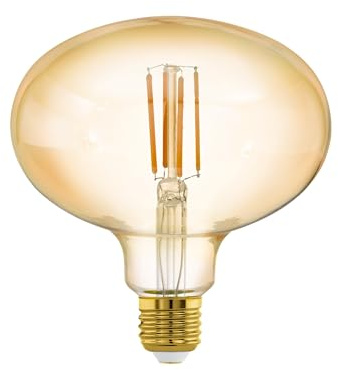 EGLO LED E27 dimmbar, Amber Vintage Glühbirne in MID SIZE Ø 14 cm | Lampe für Retro Beleuchtung, 4 Watt (entspricht 35 Watt), 400lm, warmweiß, 2200K, Leuchtmittel, Edison Glühlampe, R140