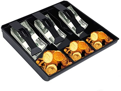 VBESTLIFE Vassoio Inserto registratore di Cassa, Vassoio Inserto registro cassetto Contanti Sostituzione Vassoio 3 Banconote 3 Monete Scatola Porta Soldi(Nero)