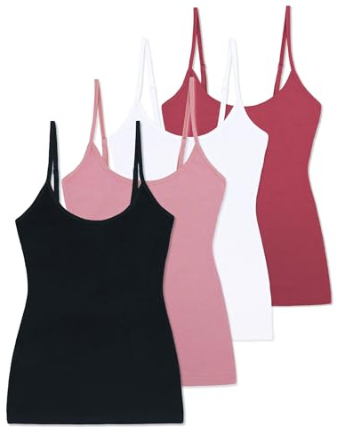 Comfneat Damen 4-Pack Spaghetti Tops, Schwarz/Weiß/Dunkelrot/Violett, XL