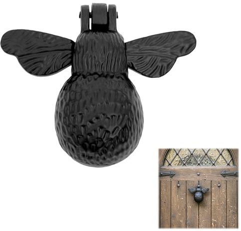 Mystic Colonial Bumblebee Door Knocker Authentic Vintage Cast Iron Front Door & Gate Knocker with Mounting Hardware Unique Heavy Duty Black Home Decor Gift