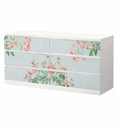 MyMaxxi - Klebefolie Möbel passend für IKEA Malm Kommode - Motiv Blumen Kunst - Möbelfolie selbstklebend - Dekofolie Tattoo Aufkleber Folie für Wohnzimmer, malm_Groesse:6 Schubladen breit