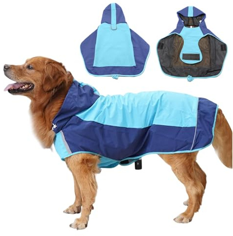 PETCUTE Hunderegenmantel,Wasserdichter Hundemantel mit Kapuze und Reflektierender Streifen,Atmungsaktive Hunde Regenmantel Regenjacke mit Kragenloch,Hund Regen Kleidung für Kleine Mittelgroße Hunde
