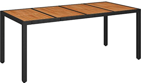 vidaXL Mesa de Jardín Superficie Tabla Mueble Mesita de Exterior para Cocina Terraza Jardín Comedor de Madera Ratán PE Negro 190x90x75 cm