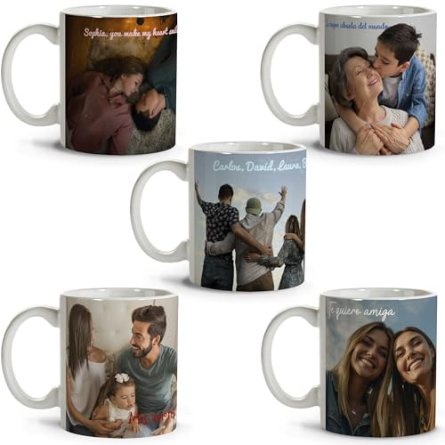 Pack 5 Tazas Personalizadas con Foto y Texto. Regalos con Fotos Personalizadas. Regalos con Fotos. Regalo Día de la Madre. Regalo Personalizado con Foto. Regalos para Parejas. Tazas Personalizables.