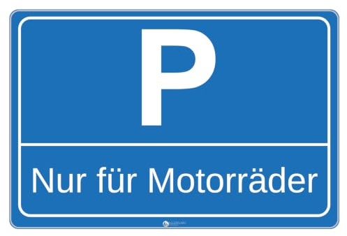 Parkplatz Schild blau - Nur für Motorräder - Querformat - 4 mm Alu Verbundplatte (45 x 30 cm Bohrloch 4 x)