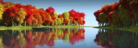 adrium Acryl-Bild 140 x 50 cm: Illustration einer Landschaft mit Bäumen, die sich im Wasser spiegeln (36318399)