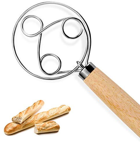 Fouet Danois, Fouet de Pâte danoise 33 cm avec 3 trous inoxydable 304 - Avec manche en bois - Accessoire pour cuisine
