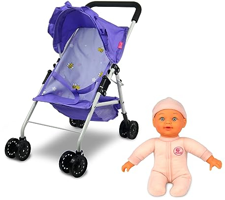 ANIVIA Puppenwagen, Puppen Buggy Kinderwagen, Buggy mit Anschnallgurt und Einkaufsnetz - Babyspielzeug, Modern