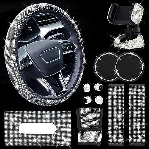 Auto Zubehör Innenraum Frauen Glitzer, Auto Dekoration Innenraum Frauen, Auto Lenkradbezug, Untersetzer, Ventilkappen, Sicherheitsgurtpolster, Handyhalterung, Taschentuchbox, Ganghebel Abdeckung