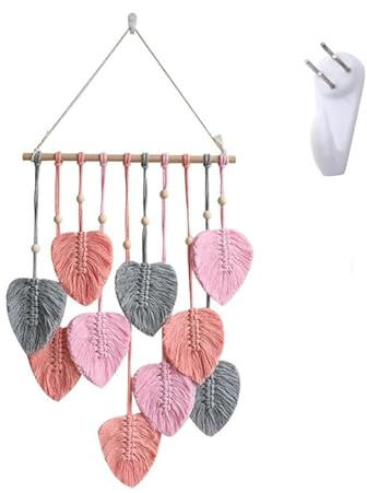 Makramee Wandbehang, Boho Deko Wand Makramee Makramee Blätter Wandbehang Wandteppich Blätter, Dekorationen für Außen, Innen, Wohnzimmer, Schlafzimmer, Hochzeit Dekor Geschenke (Rosa)