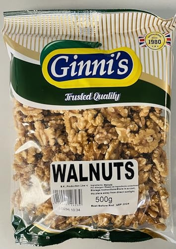 Ginni's Organic Raw Walnuts (2 x 500g)1kg Premium Quality, Gluten Free, Vegan, GMO Free, High Fibre Crunchy Snack for Snacking, Smoothies & Baking & Cooking