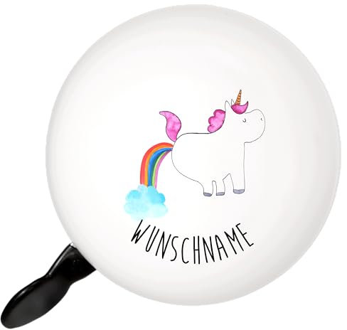 Mr. & Mrs. Panda Personalisierte Fahrradklingel Einhorn Pupsen - Lustig, Spaß, Freundin, Regenbogen, Unicorn, Glitzer