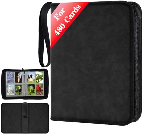JUSONEY Raccoglitore Carte, 4-sided Album Porta Carte per Fino a 480 Carte | Album Carte con Cerniera Raccoglitore Porta Carte da Collezione di Giochi (Nero)