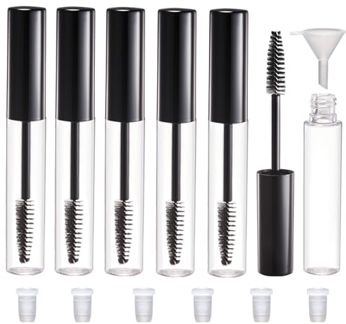 CAIYA 6 Stück Wimperncreme Behälter Flasche, Nachfüllbare klare leere Flasche Tube Container für Rizinusöl, Wimperncreme, mit Gummieinsatz und Trichter, 10ml