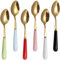 Juego de 6 cucharas de pomelo con bordes redondos dentados, cuchara dentada de acero inoxidable con mango de cerámica multicolor, kiwi, manzana, cítricos, juegos de cucharas de postre (plata)