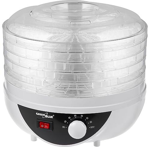 GreenBlue GB195 Food Dehydrator Mushroom Vegetable Fruit Herb 250W Silent Operation 5-Tray 35-70°C Temperature Control