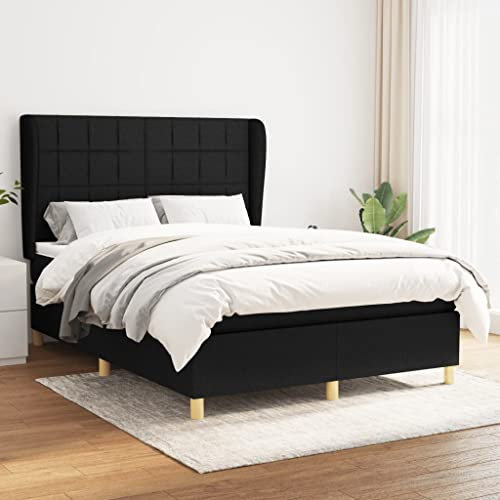 THOYTOUI Boxspringbett, Bettsystem Betten Seniorenbett Bett Geeignet für Schlafzimmer Aufenthaltsraum Hotel Gästezimmer mit Matratze Schwarz 140x190 cm Stoff